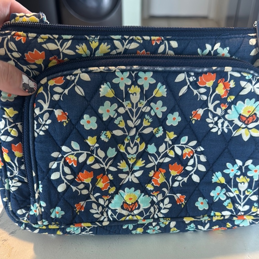 Vibrant Blue and Orange Crossbody Bag with Floral Print
